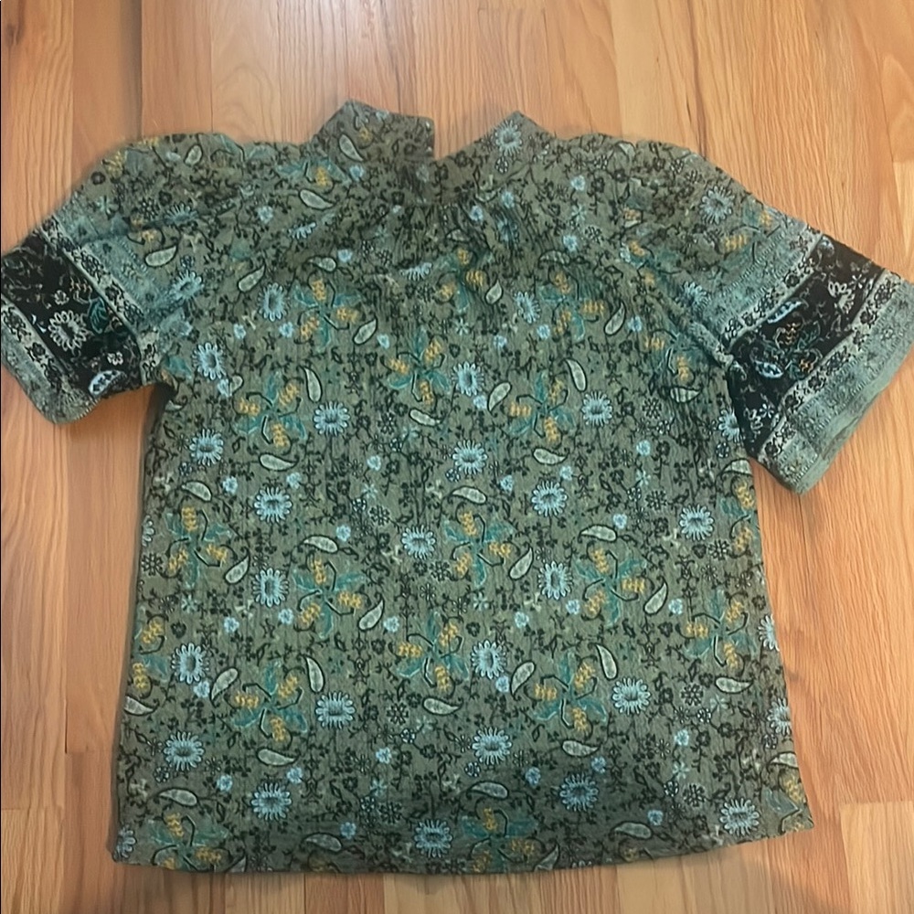 LOFT Patterned Blouse - Green and Black